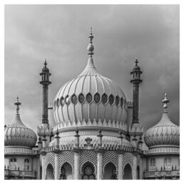 Exterior view of the Royal Pavilion in Brighton with domes and minarets