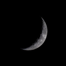 High-resolution HDR close-up of the Moon’s waxing crescent phase, revealing craters and surface shadows – part of the Moon Series by Masoud Teimory